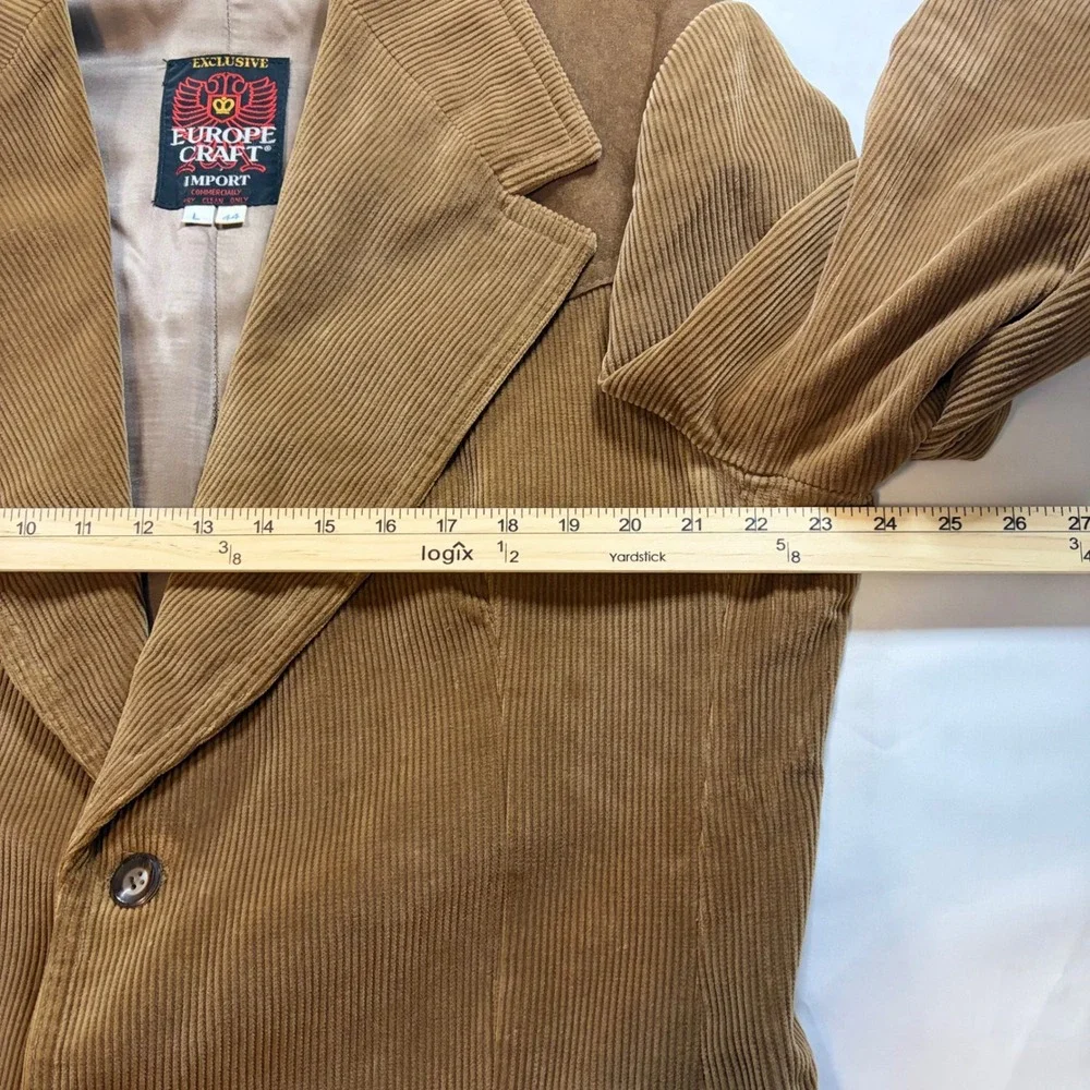 Vintage 70s Europe Craft‎ Corduroy Western Blazer Suede Patch Tan Jacket 44L